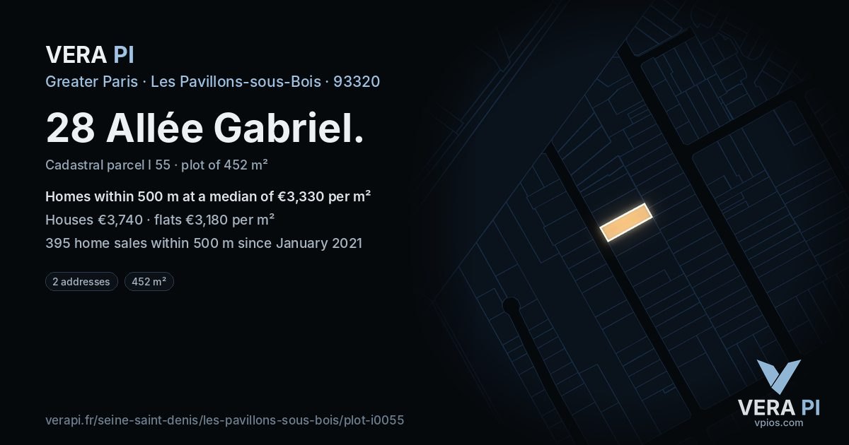 28 Allée Gabriel, Les Pavillons-sous-Bois at night – the plot lit, the parcels around coloured by the prices near them