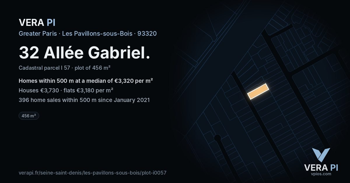 32 Allée Gabriel, Les Pavillons-sous-Bois at night – the plot lit, the parcels around coloured by the prices near them