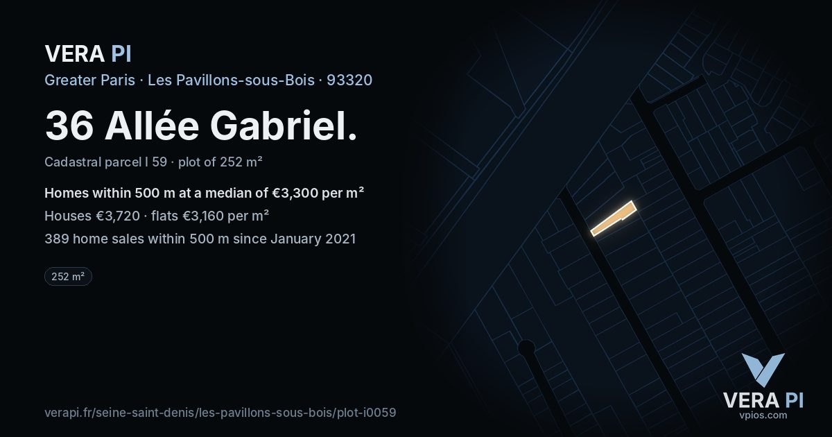 36 Allée Gabriel, Les Pavillons-sous-Bois at night – the plot lit, the parcels around coloured by the prices near them