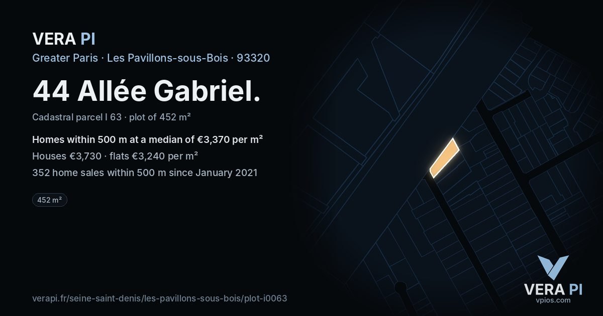 44 Allée Gabriel, Les Pavillons-sous-Bois at night – the plot lit, the parcels around coloured by the prices near them