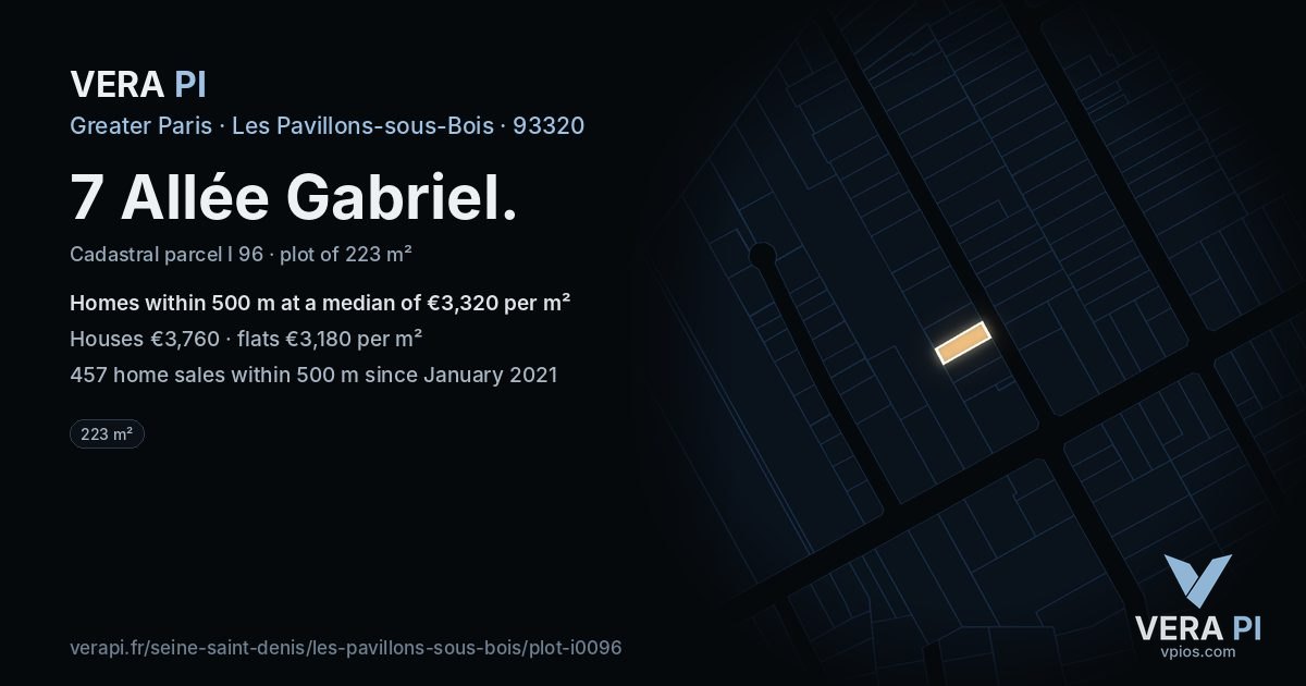 7 Allée Gabriel, Les Pavillons-sous-Bois at night – the plot lit, the parcels around coloured by the prices near them