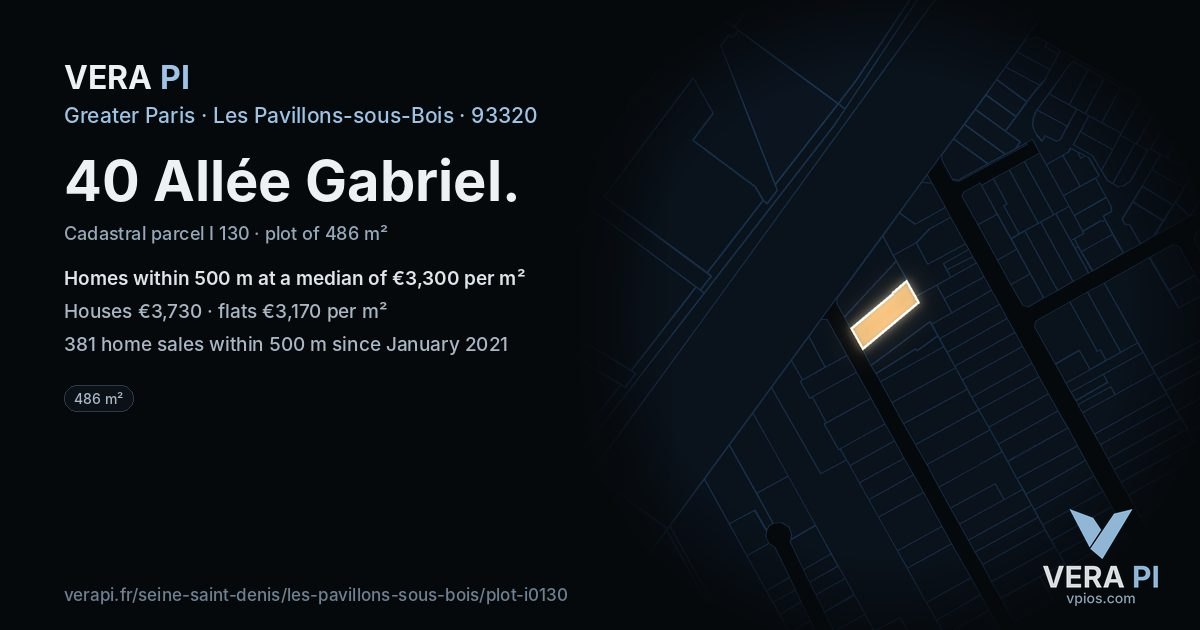 40 Allée Gabriel, Les Pavillons-sous-Bois at night – the plot lit, the parcels around coloured by the prices near them