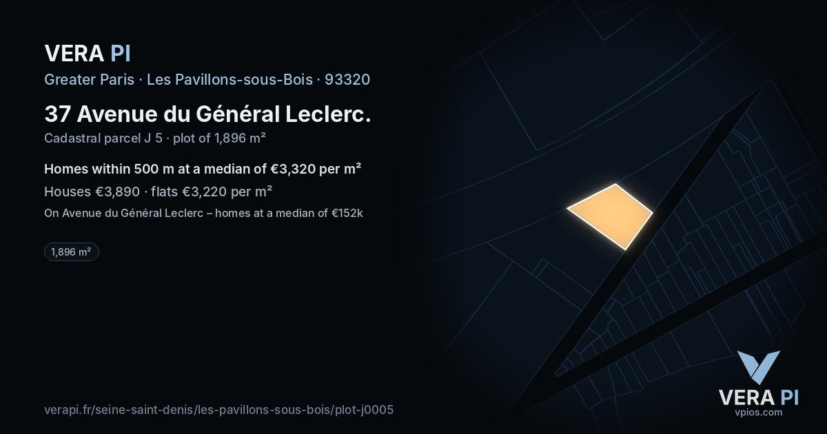 37 Avenue du Général Leclerc, Les Pavillons-sous-Bois at night – the plot lit, the parcels around coloured by the prices near them