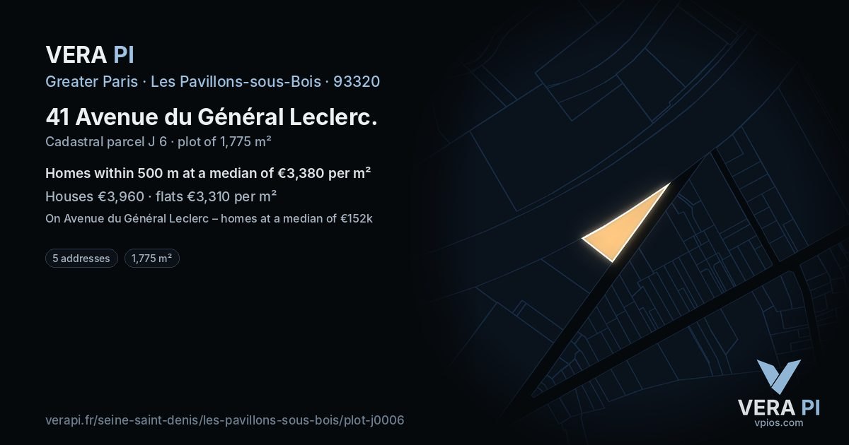 41 Avenue du Général Leclerc, Les Pavillons-sous-Bois at night – the plot lit, the parcels around coloured by the prices near them