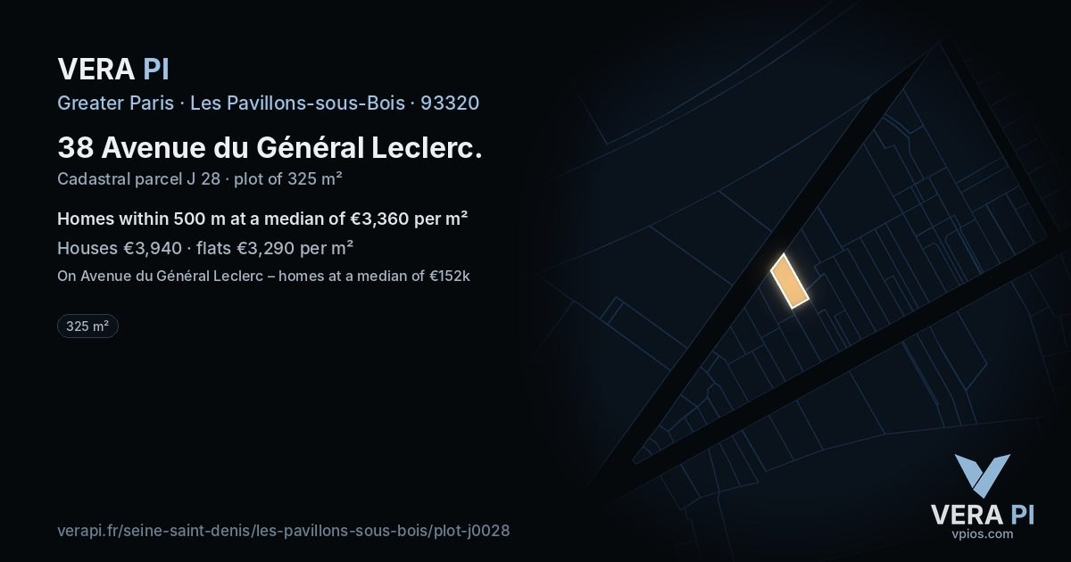 38 Avenue du Général Leclerc, Les Pavillons-sous-Bois at night – the plot lit, the parcels around coloured by the prices near them
