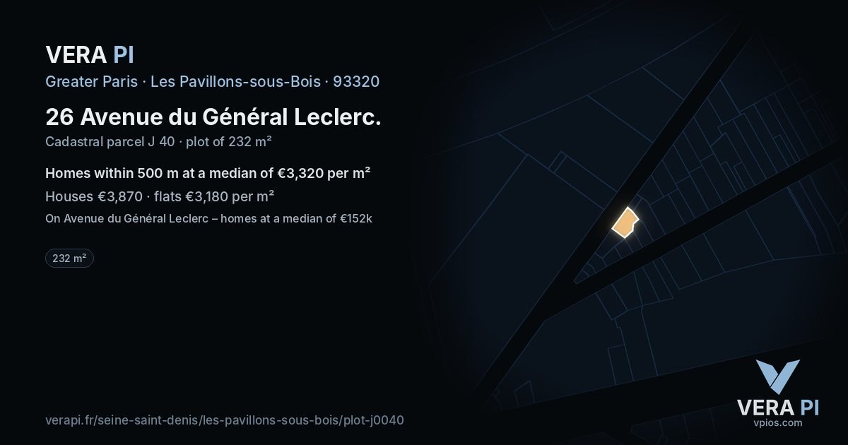 26 Avenue du Général Leclerc, Les Pavillons-sous-Bois at night – the plot lit, the parcels around coloured by the prices near them