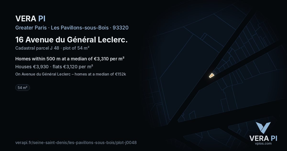 16 Avenue du Général Leclerc, Les Pavillons-sous-Bois at night – the plot lit, the parcels around coloured by the prices near them