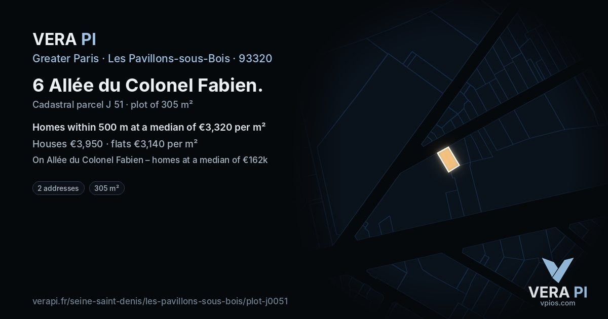 6 Allée du Colonel Fabien, Les Pavillons-sous-Bois at night – the plot lit, the parcels around coloured by the prices near them