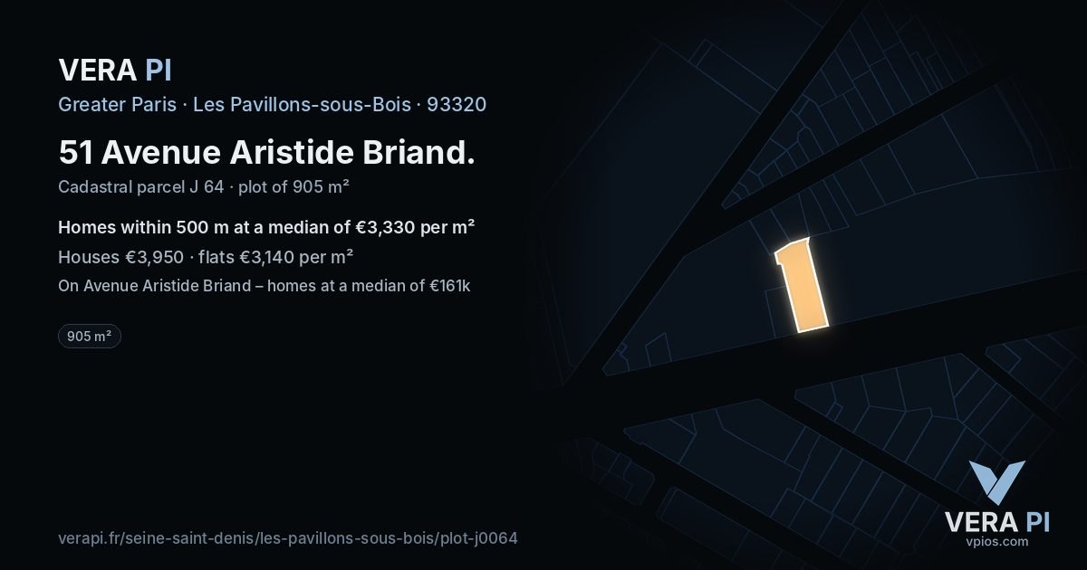 51 Avenue Aristide Briand, Les Pavillons-sous-Bois at night – the plot lit, the parcels around coloured by the prices near them
