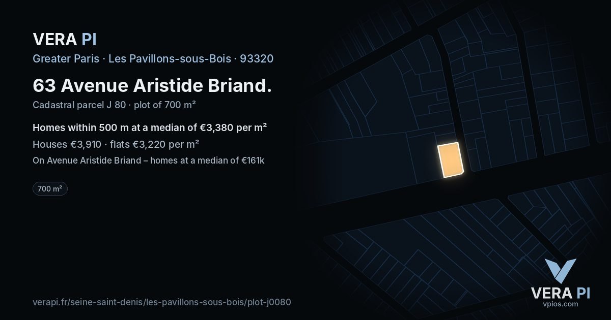 63 Avenue Aristide Briand, Les Pavillons-sous-Bois at night – the plot lit, the parcels around coloured by the prices near them