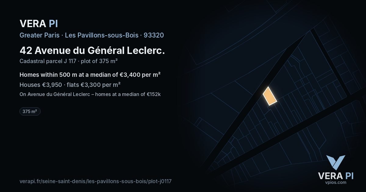 42 Avenue du Général Leclerc, Les Pavillons-sous-Bois at night – the plot lit, the parcels around coloured by the prices near them