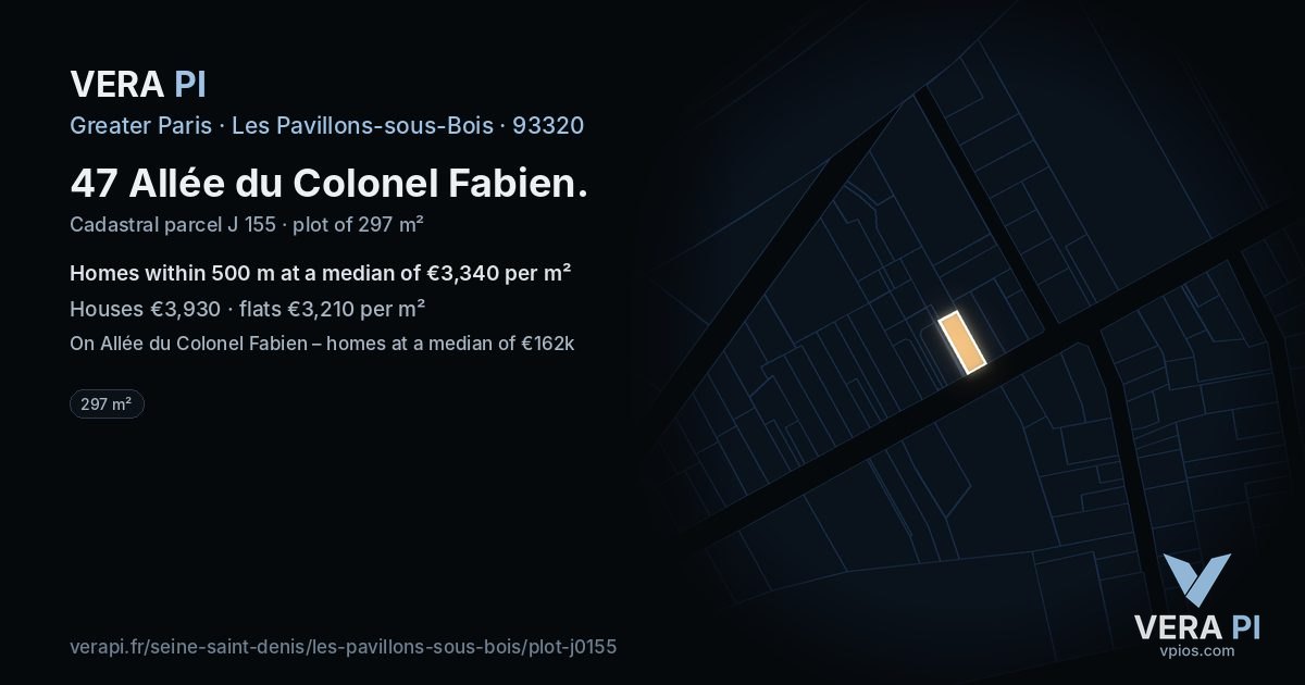 47 Allée du Colonel Fabien, Les Pavillons-sous-Bois at night – the plot lit, the parcels around coloured by the prices near them