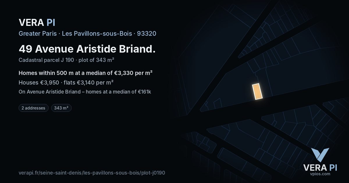 49 Avenue Aristide Briand, Les Pavillons-sous-Bois at night – the plot lit, the parcels around coloured by the prices near them