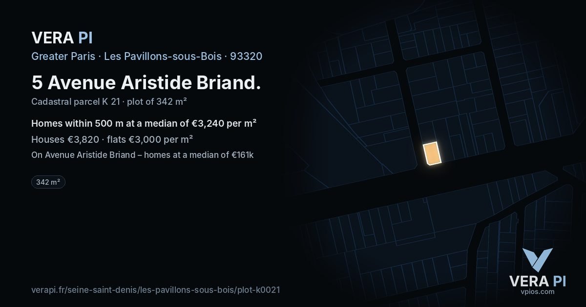 5 Avenue Aristide Briand, Les Pavillons-sous-Bois at night – the plot lit, the parcels around coloured by the prices near them
