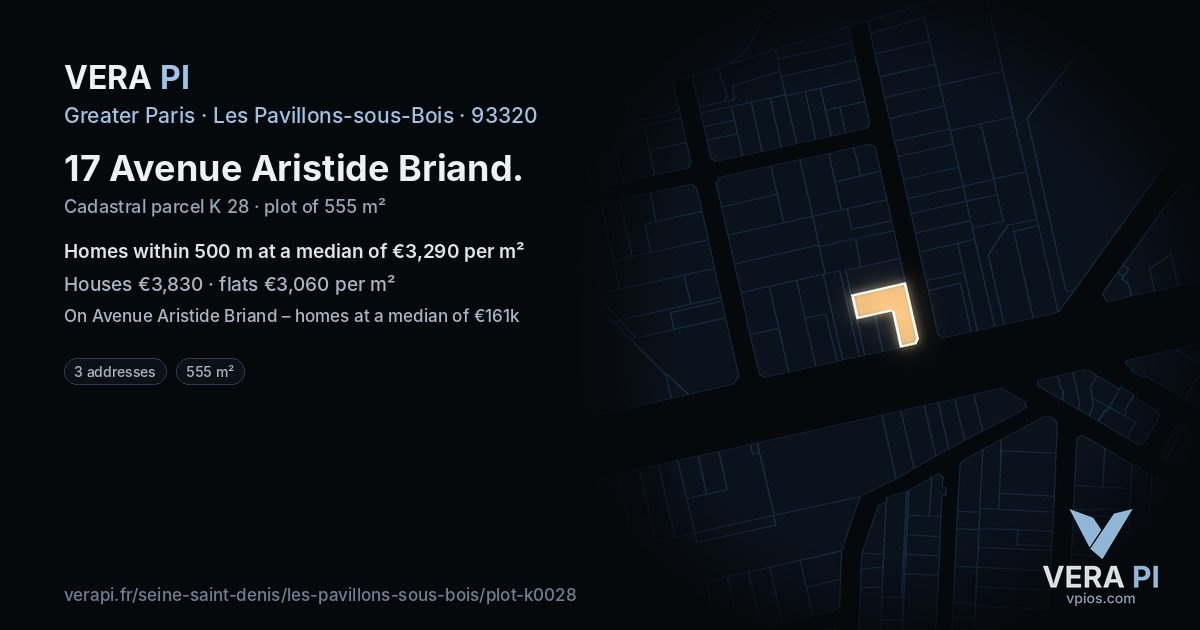 17 Avenue Aristide Briand, Les Pavillons-sous-Bois at night – the plot lit, the parcels around coloured by the prices near them
