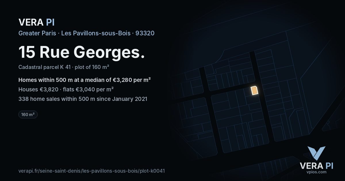 15 Rue Georges, Les Pavillons-sous-Bois at night – the plot lit, the parcels around coloured by the prices near them
