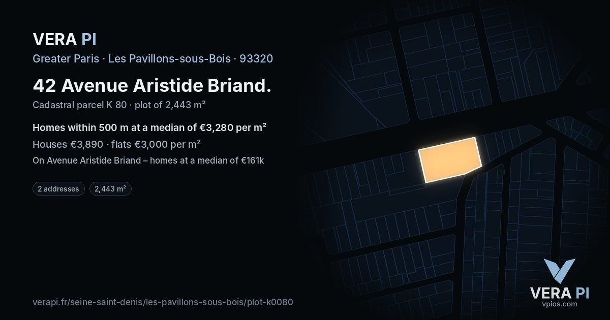 42 Avenue Aristide Briand, Les Pavillons-sous-Bois at night – the plot lit, the parcels around coloured by the prices near them