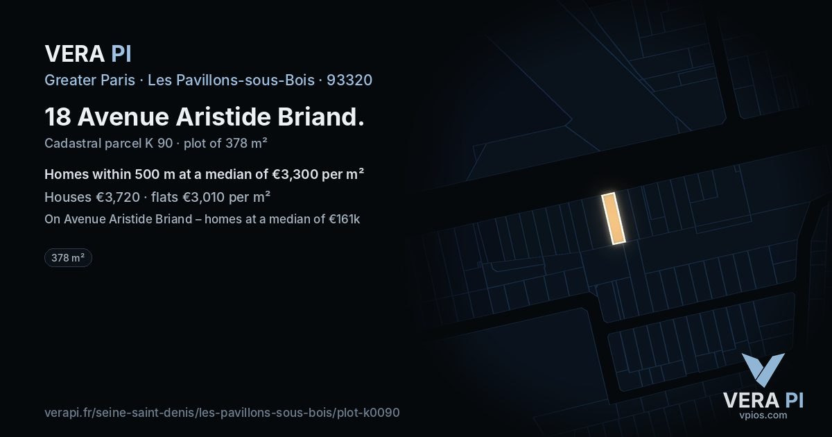 18 Avenue Aristide Briand, Les Pavillons-sous-Bois at night – the plot lit, the parcels around coloured by the prices near them
