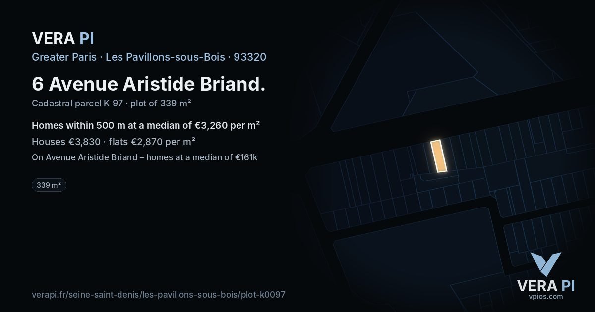 6 Avenue Aristide Briand, Les Pavillons-sous-Bois at night – the plot lit, the parcels around coloured by the prices near them