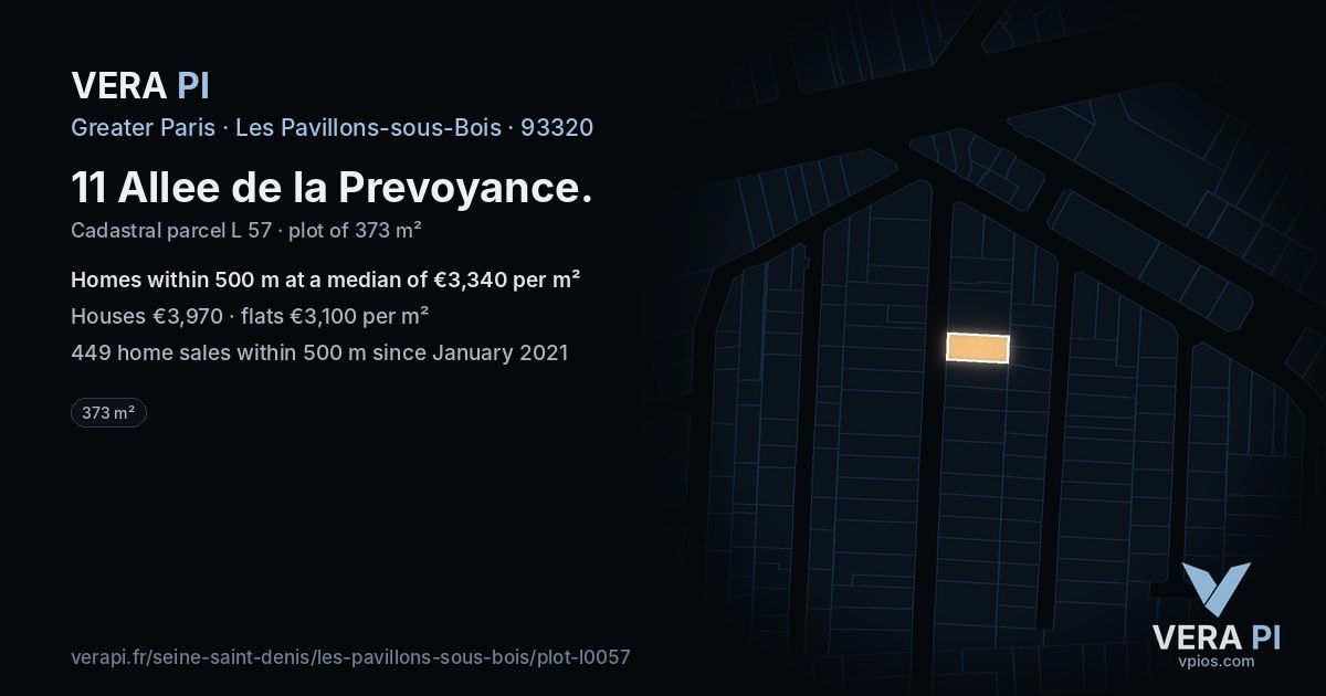 11 Allee de la Prevoyance, Les Pavillons-sous-Bois at night – the plot lit, the parcels around coloured by the prices near them