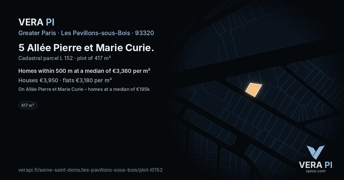 5 Allée Pierre et Marie Curie, Les Pavillons-sous-Bois at night – the plot lit, the parcels around coloured by the prices near them