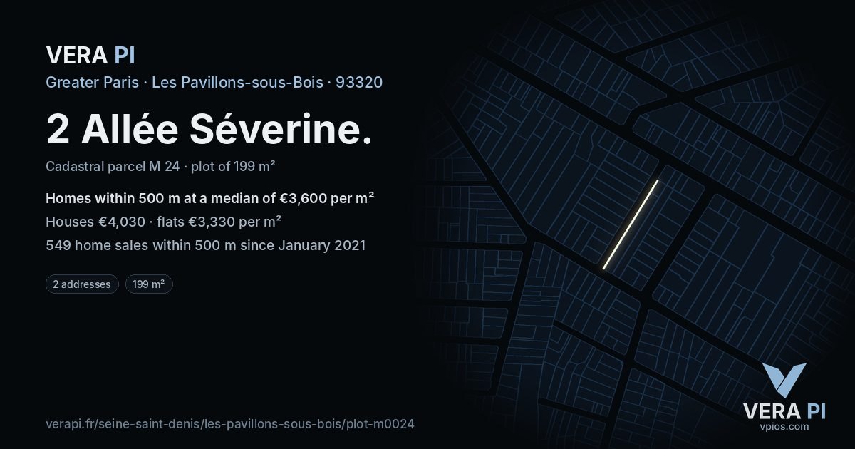 2 Allée Séverine, Les Pavillons-sous-Bois at night – the plot lit, the parcels around coloured by the prices near them