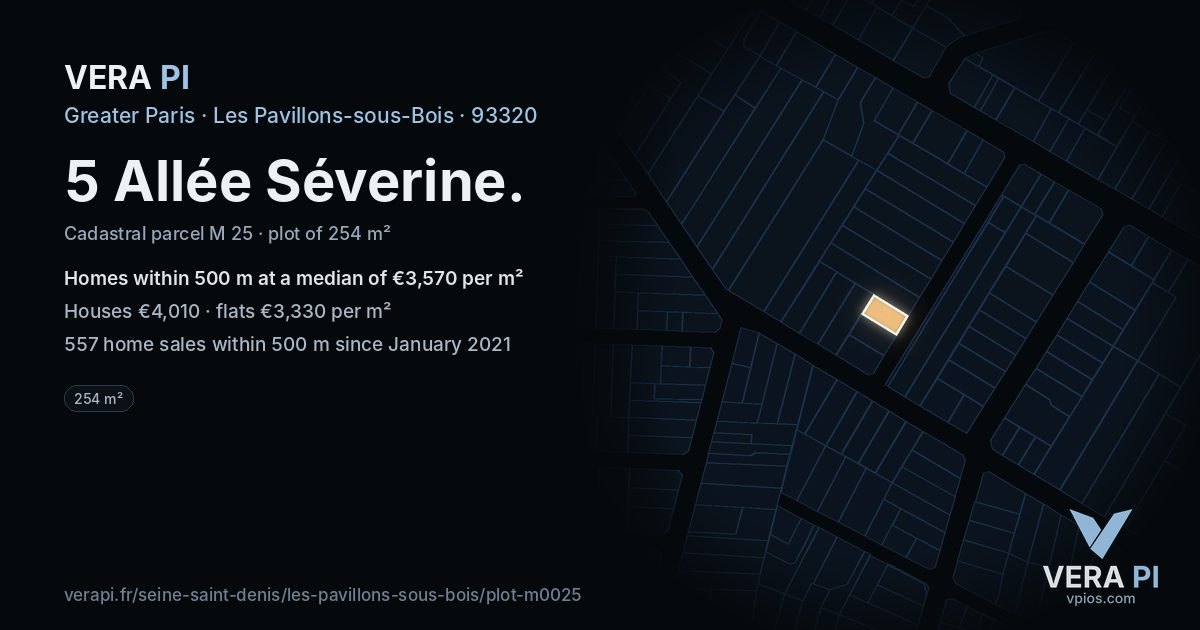 5 Allée Séverine, Les Pavillons-sous-Bois at night – the plot lit, the parcels around coloured by the prices near them
