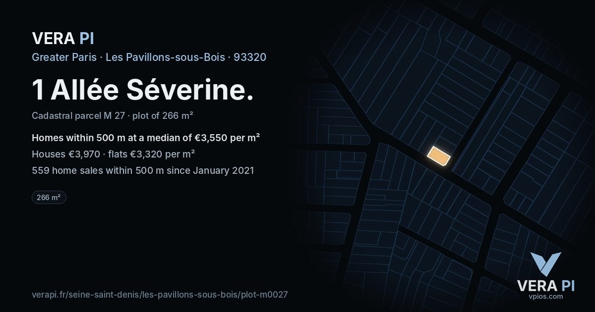 1 Allée Séverine, Les Pavillons-sous-Bois at night – the plot lit, the parcels around coloured by the prices near them