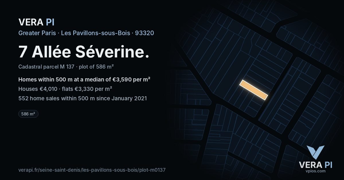 7 Allée Séverine, Les Pavillons-sous-Bois at night – the plot lit, the parcels around coloured by the prices near them
