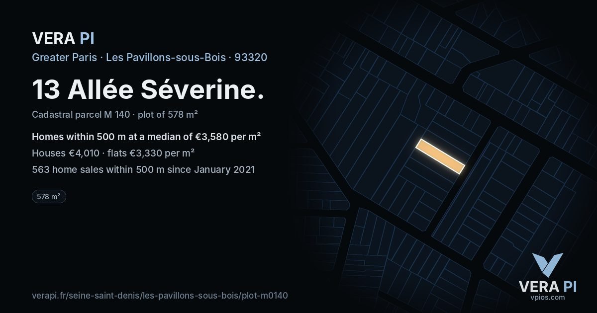 13 Allée Séverine, Les Pavillons-sous-Bois at night – the plot lit, the parcels around coloured by the prices near them