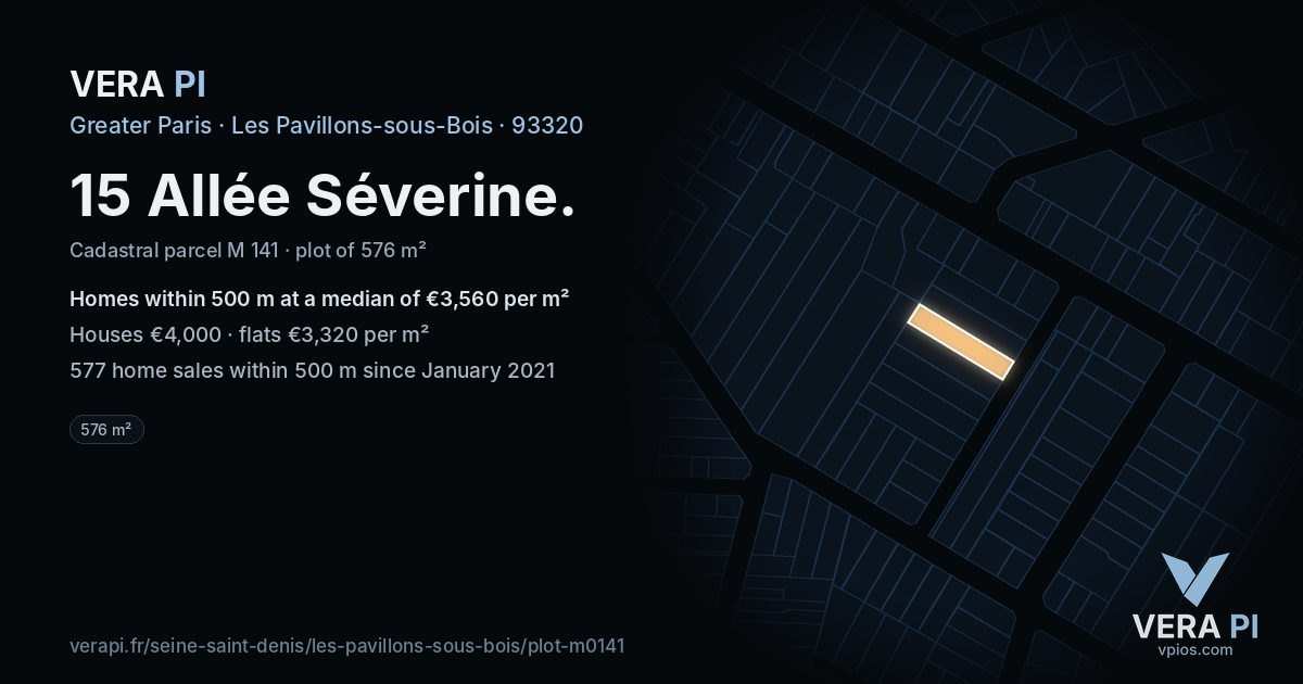 15 Allée Séverine, Les Pavillons-sous-Bois at night – the plot lit, the parcels around coloured by the prices near them
