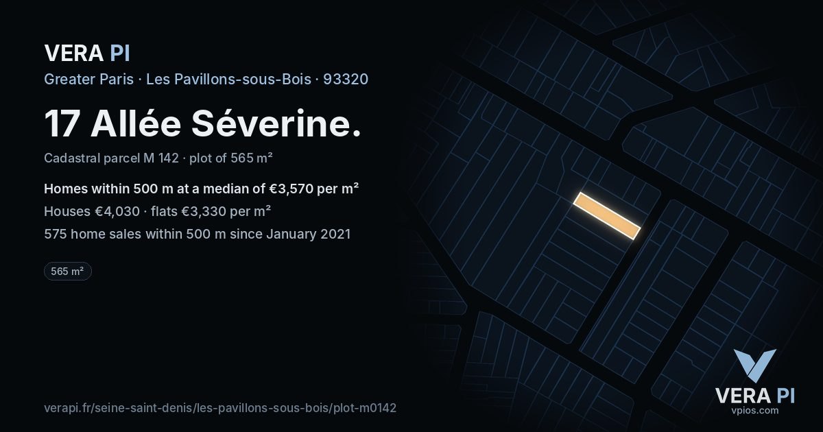 17 Allée Séverine, Les Pavillons-sous-Bois at night – the plot lit, the parcels around coloured by the prices near them