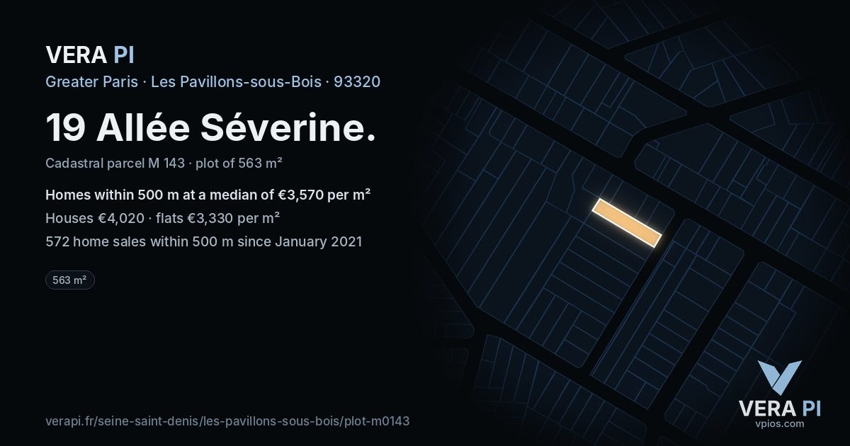 19 Allée Séverine, Les Pavillons-sous-Bois at night – the plot lit, the parcels around coloured by the prices near them