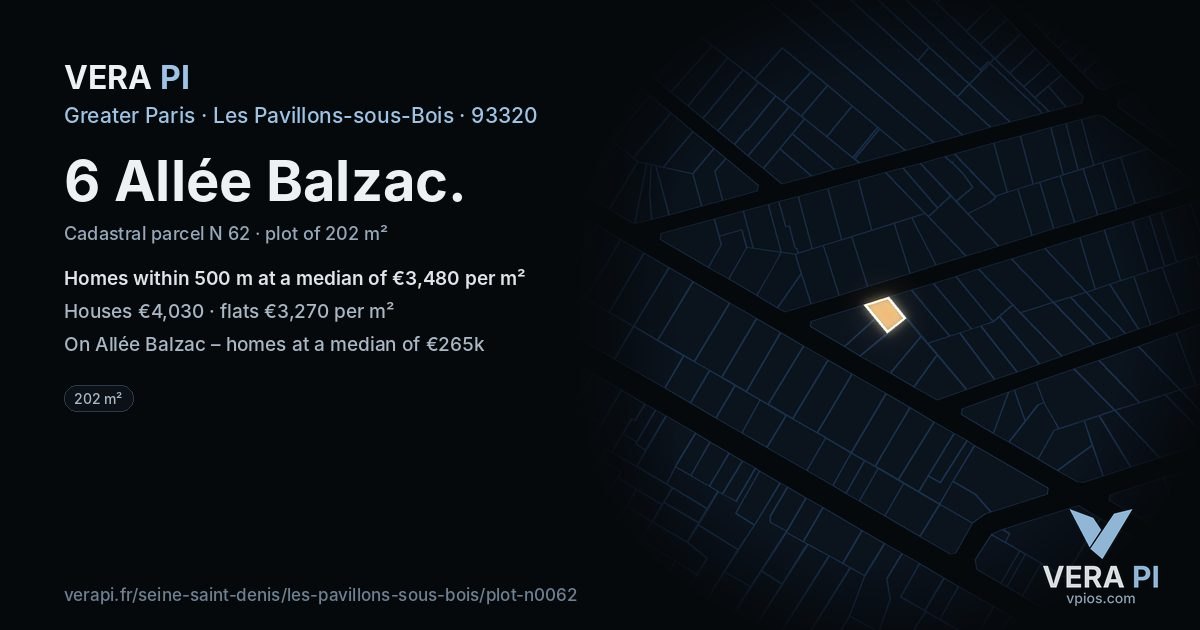 6 Allée Balzac, Les Pavillons-sous-Bois at night – the plot lit, the parcels around coloured by the prices near them