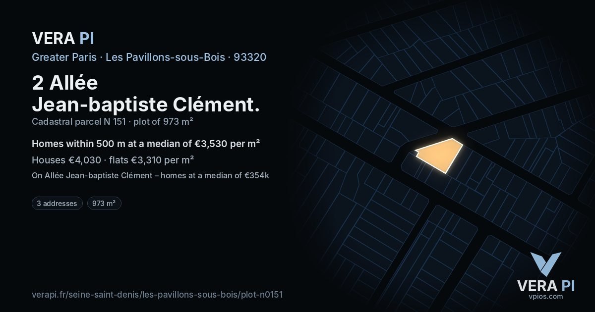 2 Allée Jean-baptiste Clément, Les Pavillons-sous-Bois at night – the plot lit, the parcels around coloured by the prices near them