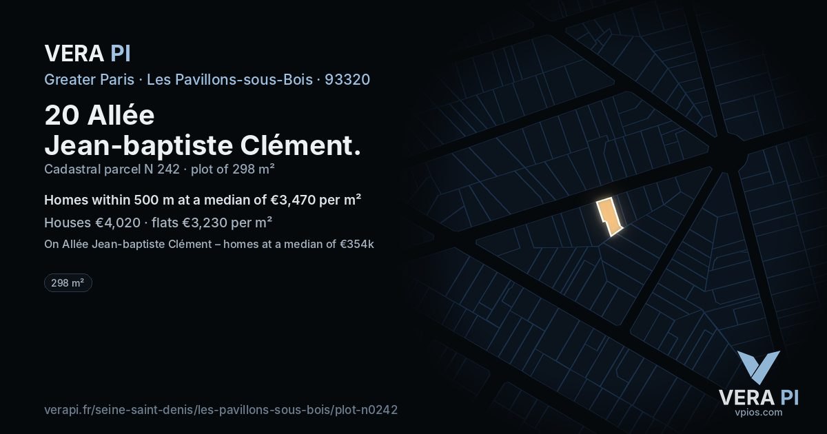20 Allée Jean-baptiste Clément, Les Pavillons-sous-Bois at night – the plot lit, the parcels around coloured by the prices near them