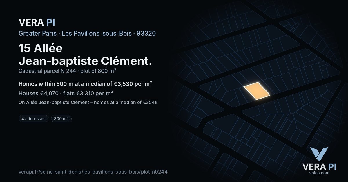 15 Allée Jean-baptiste Clément, Les Pavillons-sous-Bois at night – the plot lit, the parcels around coloured by the prices near them