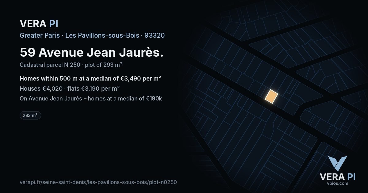 59 Avenue Jean Jaurès, Les Pavillons-sous-Bois at night – the plot lit, the parcels around coloured by the prices near them