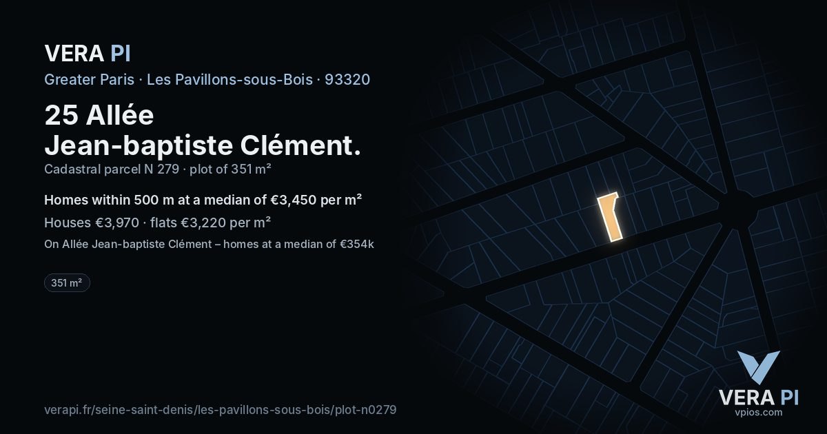 25 Allée Jean-baptiste Clément, Les Pavillons-sous-Bois at night – the plot lit, the parcels around coloured by the prices near them