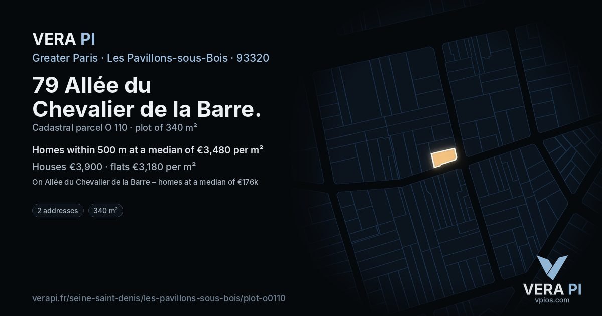 79 Allée du Chevalier de la Barre, Les Pavillons-sous-Bois at night – the plot lit, the parcels around coloured by the prices near them