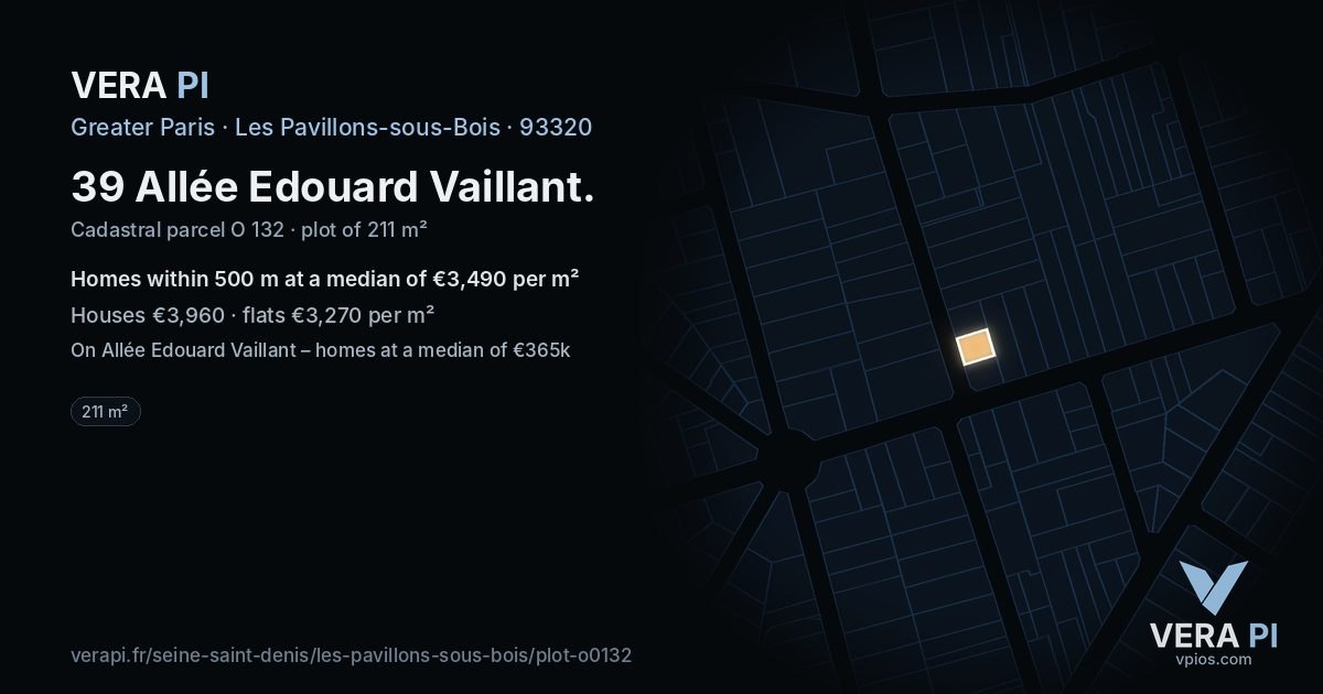 39 Allée Edouard Vaillant, Les Pavillons-sous-Bois at night – the plot lit, the parcels around coloured by the prices near them