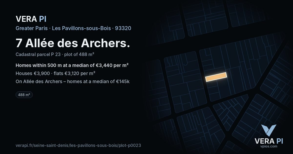 7 Allée des Archers, Les Pavillons-sous-Bois at night – the plot lit, the parcels around coloured by the prices near them