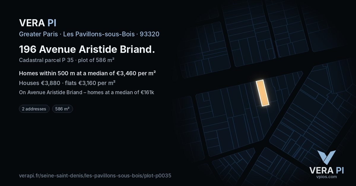196 Avenue Aristide Briand, Les Pavillons-sous-Bois at night – the plot lit, the parcels around coloured by the prices near them