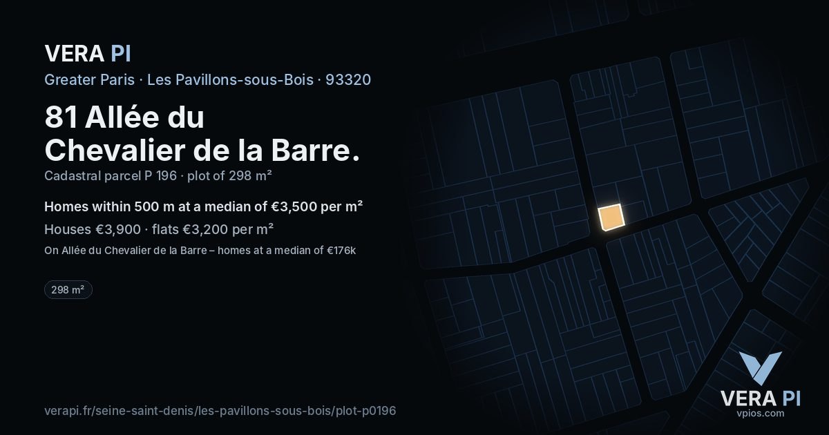 81 Allée du Chevalier de la Barre, Les Pavillons-sous-Bois at night – the plot lit, the parcels around coloured by the prices near them