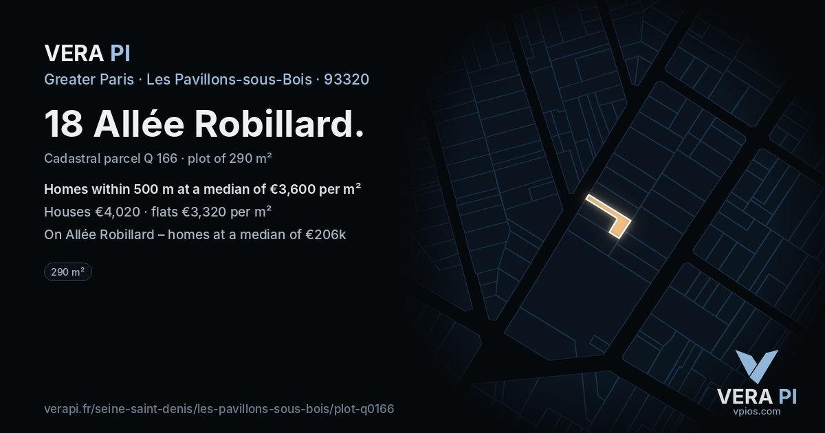 18 Allée Robillard, Les Pavillons-sous-Bois at night – the plot lit, the parcels around coloured by the prices near them