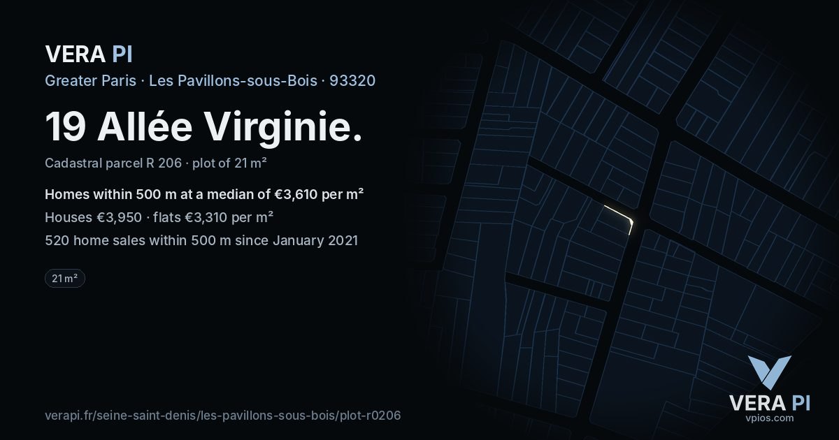 19 Allée Virginie, Les Pavillons-sous-Bois at night – the plot lit, the parcels around coloured by the prices near them