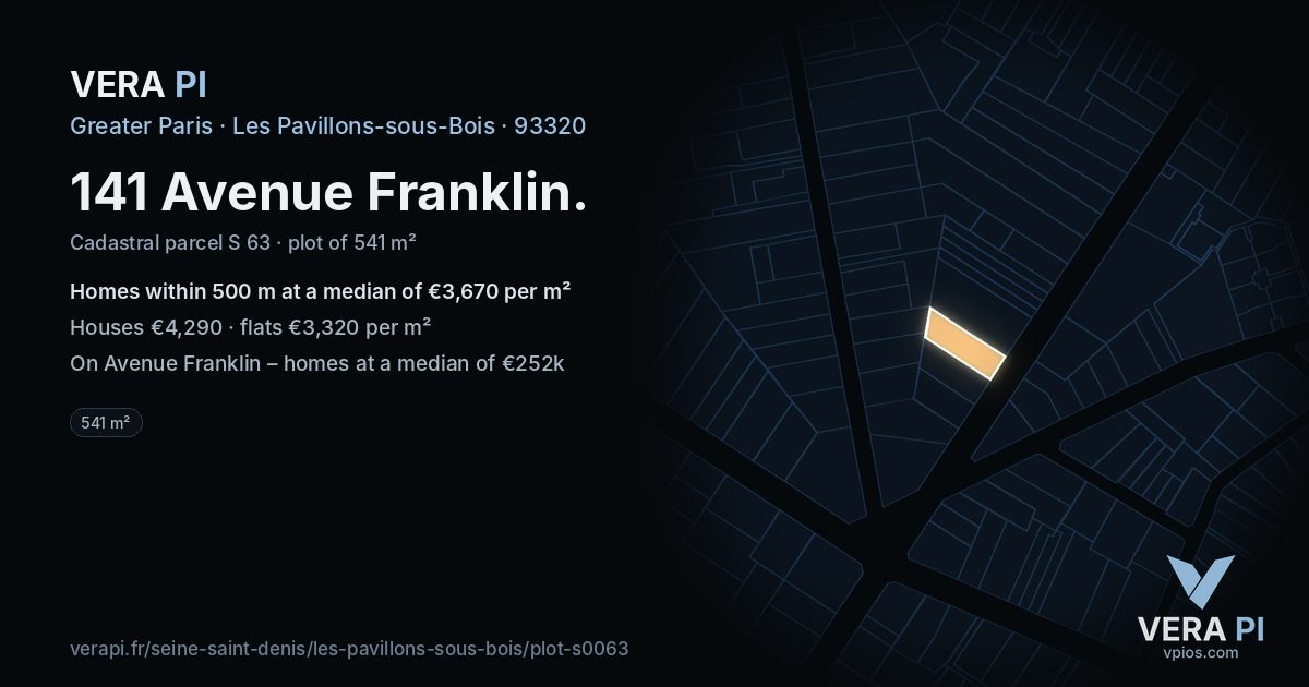 141 Avenue Franklin, Les Pavillons-sous-Bois at night – the plot lit, the parcels around coloured by the prices near them