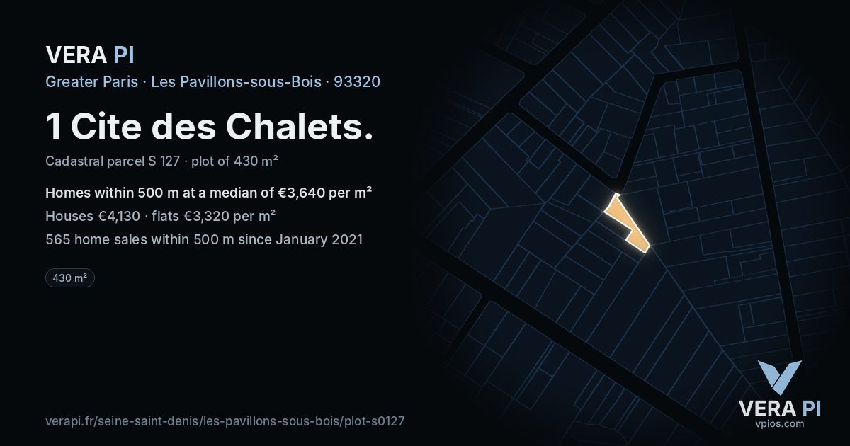 1 Cite des Chalets, Les Pavillons-sous-Bois at night – the plot lit, the parcels around coloured by the prices near them