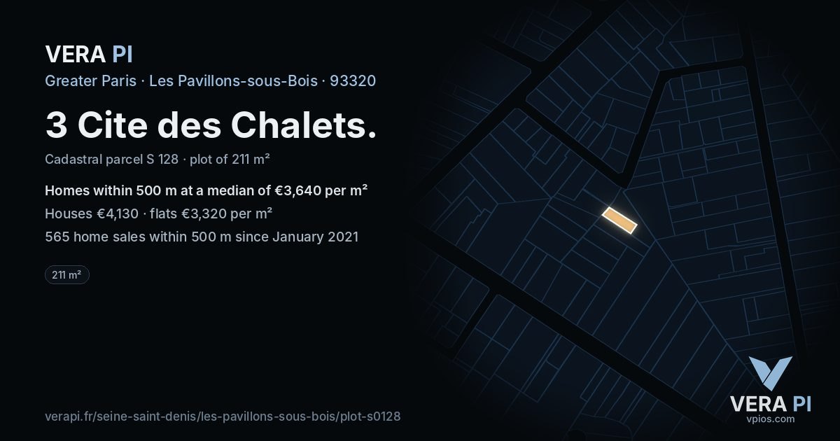 3 Cite des Chalets, Les Pavillons-sous-Bois at night – the plot lit, the parcels around coloured by the prices near them