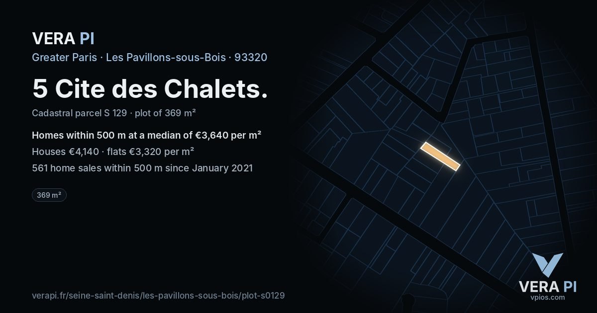 5 Cite des Chalets, Les Pavillons-sous-Bois at night – the plot lit, the parcels around coloured by the prices near them
